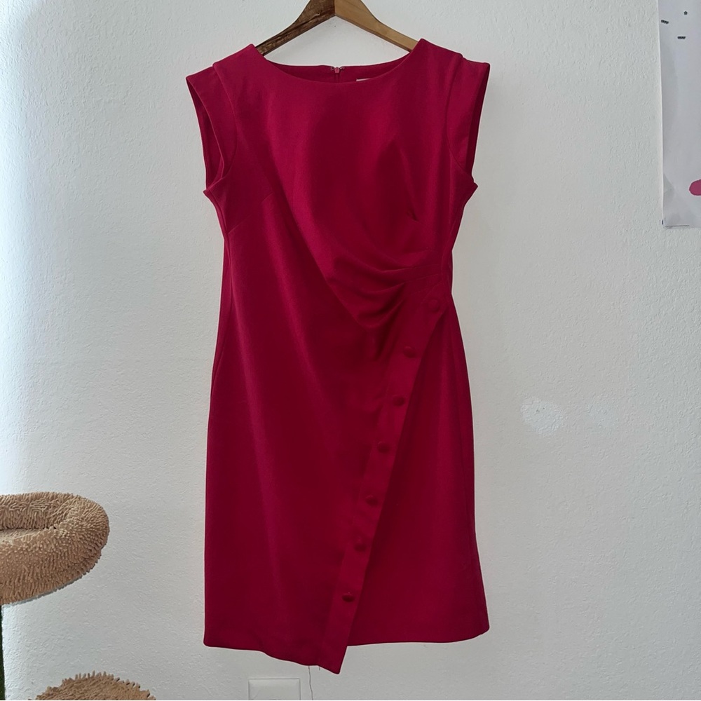 Shelby & Palmer Red Asymmetrical Ruched Midi Dress